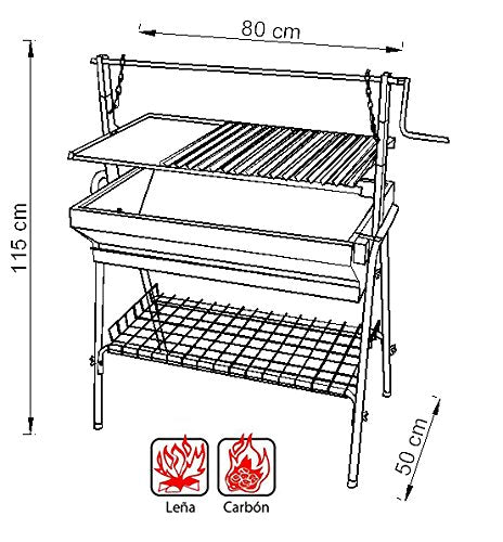 Imex El Zorro 71764 - Barbacoa con Parrilla-Plancha y Elevador, Negro, 80x50x115 cm