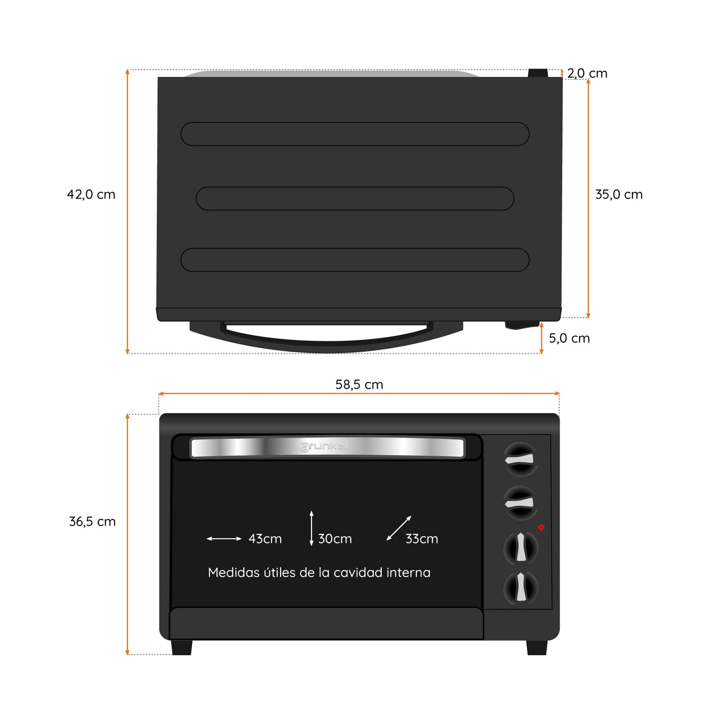 Grunkel HR-48RMRUSTI Horno Sobremesa 48L, Rustidor, 3 Modos Calor, 230ºC, Negro