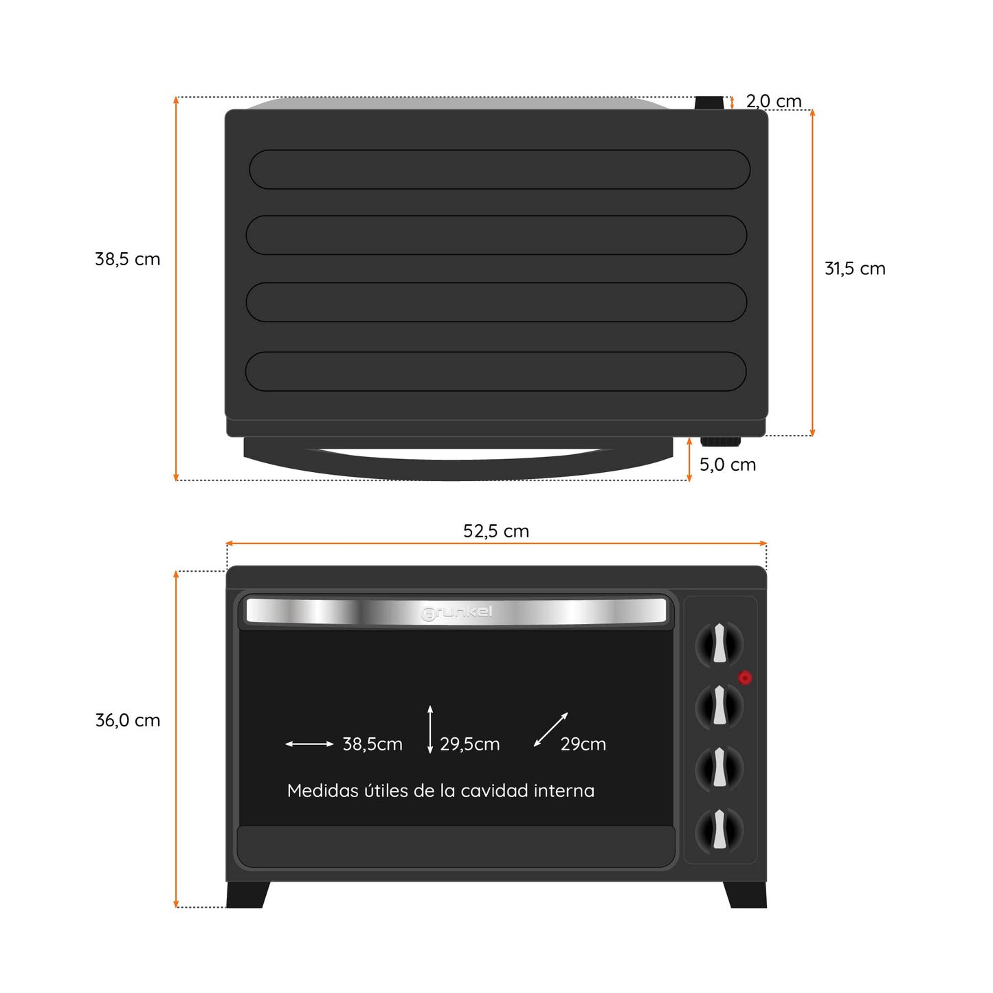 Grunkel HR-38N RM Horno Eléctrico 38L, 2000W, 3 Modos de Calor, Temporizador, Negro