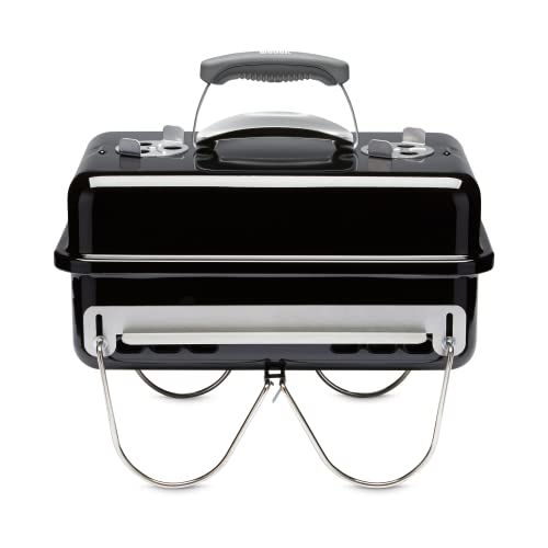 Weber Go-Anywhere Barbacoa Carbón Portátil 42x26cm, Tapa/Cuba Porcelana, Patas Plegables - Negro