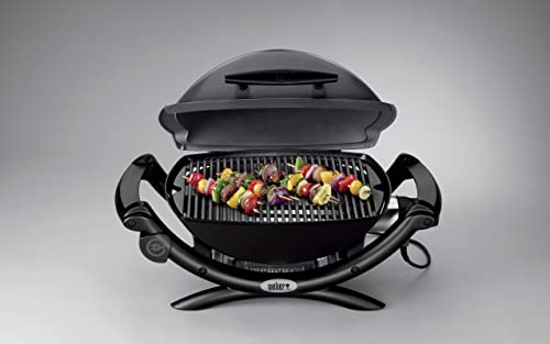 Weber Q1400 Barbacoa Eléctrica 43x32cm, Parrilla Hierro Fundido, Tapa Aluminio - Gris Oscuro