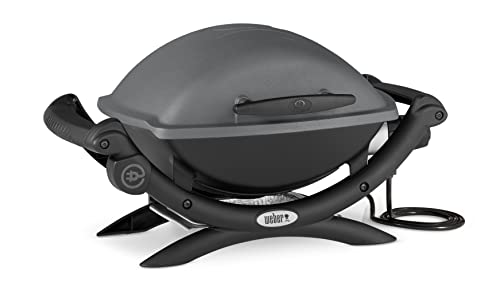 Weber Q1400 Barbacoa Eléctrica 43x32cm, Parrilla Hierro Fundido, Tapa Aluminio - Gris Oscuro