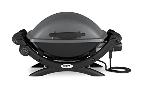 Weber Q1400 Barbacoa Eléctrica 43x32cm, Parrilla Hierro Fundido, Tapa Aluminio - Gris Oscuro