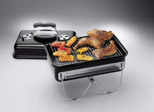 Weber Go-Anywhere Barbacoa Carbón Portátil 42x26cm, Tapa/Cuba Porcelana, Patas Plegables - Negro