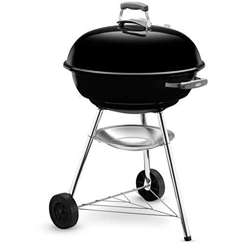 Weber Compact Kettle Barbacoa Carbón Ø57cm, Tapa/Cuba Porcelana, Ruedas, Rejilla Cromada - Negro