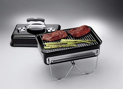 Weber Go-Anywhere Barbacoa Carbón Portátil 42x26cm, Tapa/Cuba Porcelana, Patas Plegables - Negro