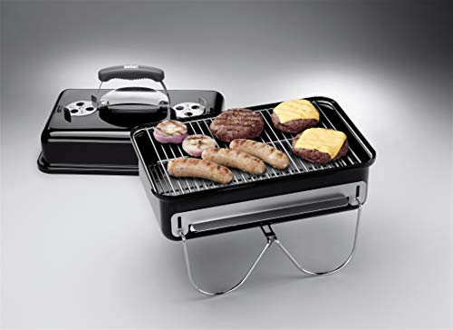 Weber Go-Anywhere Barbacoa Carbón Portátil 42x26cm, Tapa/Cuba Porcelana, Patas Plegables - Negro