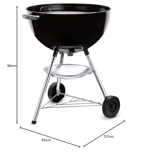 Weber Bar-B-Kettle Barbacoa Carbón Ø57cm, Tapa/Cuba Porcelana, Ruedas, Rejilla Cromada - Negro