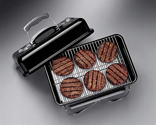 Weber Go-Anywhere Barbacoa Carbón Portátil 42x26cm, Tapa/Cuba Porcelana, Patas Plegables - Negro
