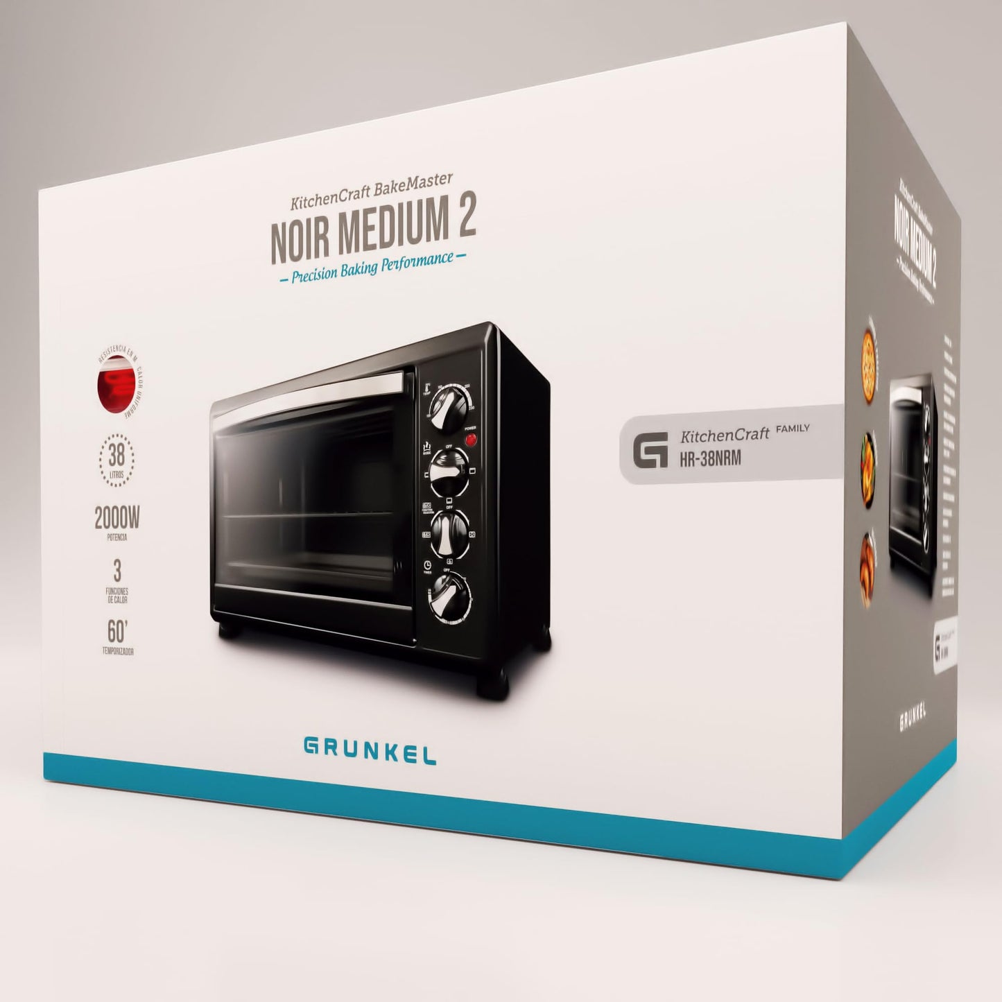 Grunkel HR-38N RM Horno Eléctrico 38L, 2000W, 3 Modos de Calor, Temporizador, Negro