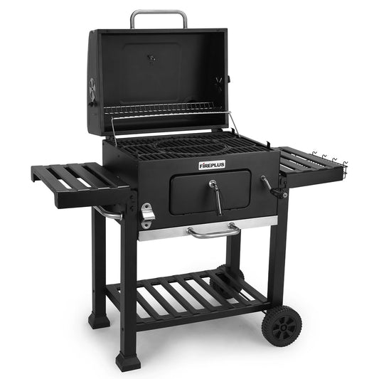 Amig Barbacoa Carbón Portátil con Ruedas, Bandejas, Ventilación, Depósito Ceniza - 57x42cm (116.5x56cm)