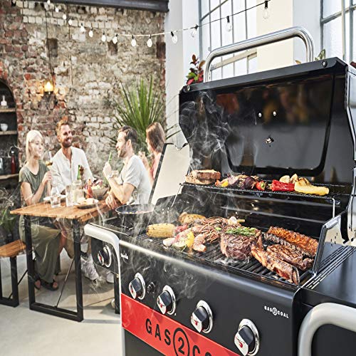 Char-Broil Gas2Coal 2.0 440 Barbacoa Híbrida 4 Quemadores, 2 Bandejas Carbón, 2 Puertas - Jardín