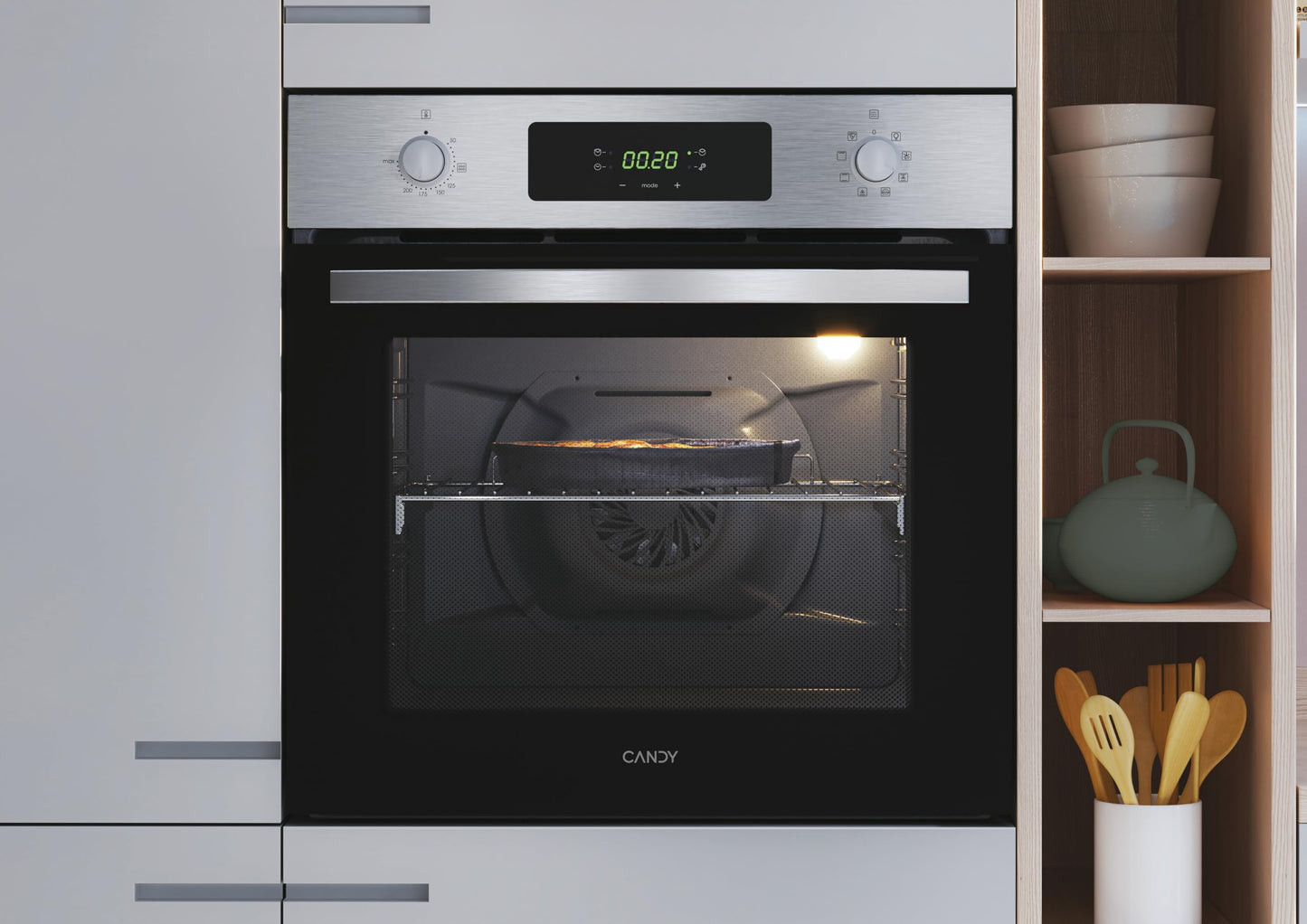 Candy FIDCP X625 L Horno Multifunción 70L, 8 Funciones, Aquactiva, Display Touch, Inox/Negro