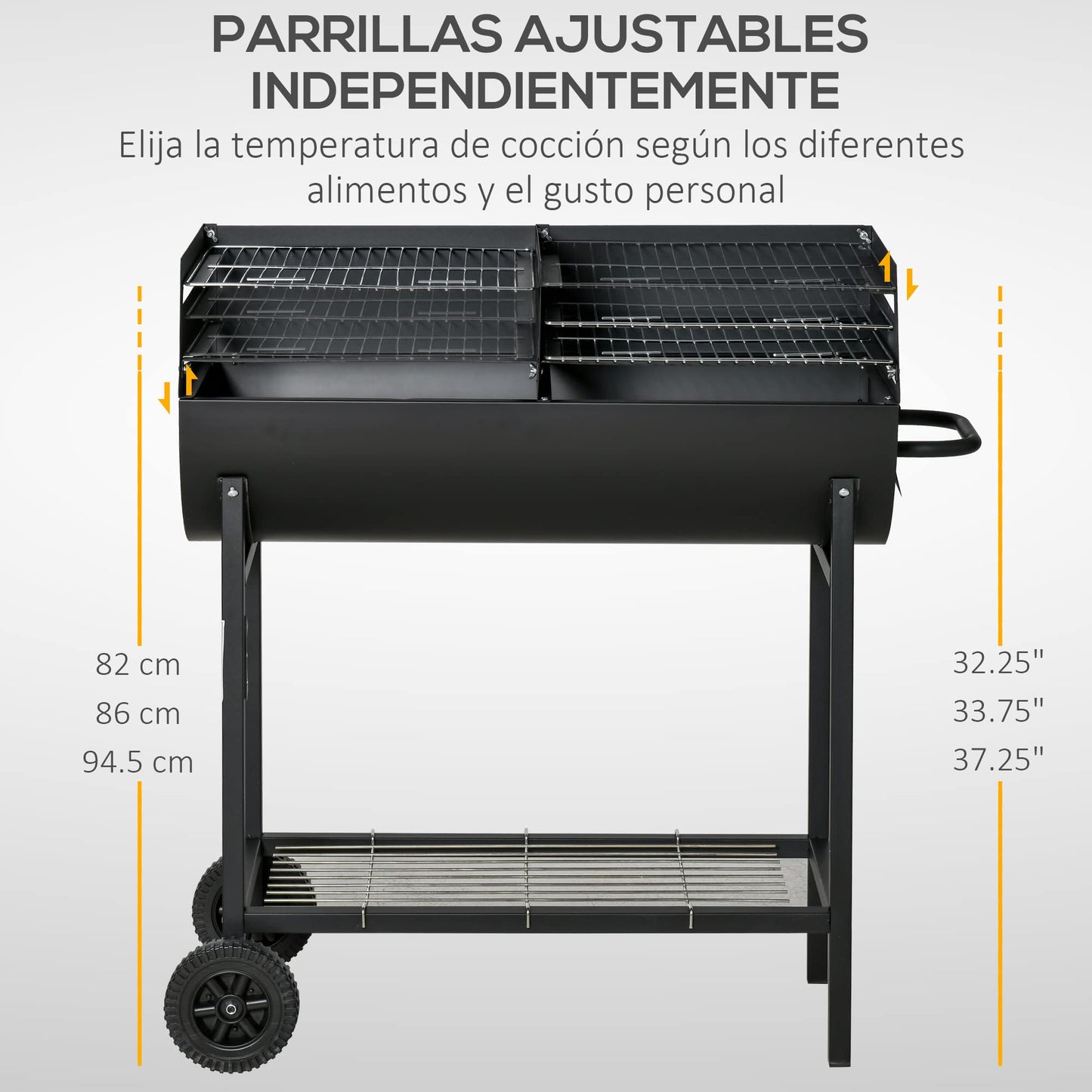 Outsunny Barbacoa Carbón Portátil 90x45cm, Parrilla Ajustable, Estante, Ruedas - Exterior Negro