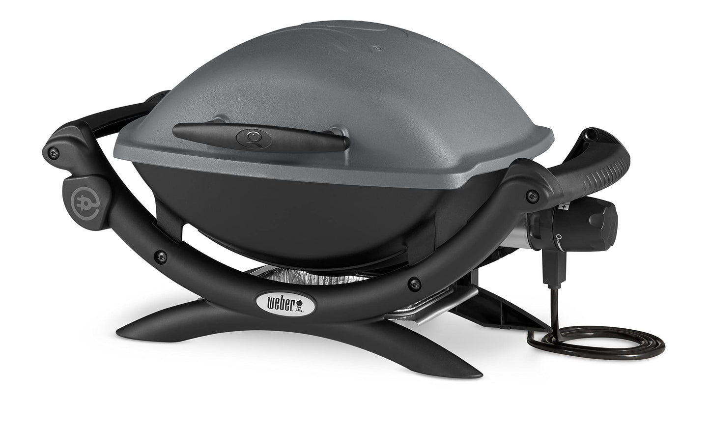 Weber Q1400 Barbacoa Eléctrica 43x32cm, Parrilla Hierro Fundido, Tapa Aluminio - Gris Oscuro