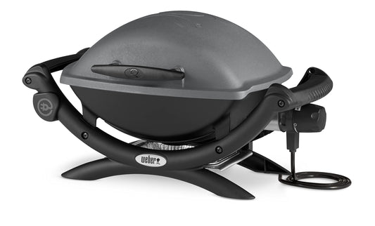 Weber Q1400 Barbacoa Eléctrica 43x32cm, Parrilla Hierro Fundido, Tapa Aluminio - Gris Oscuro