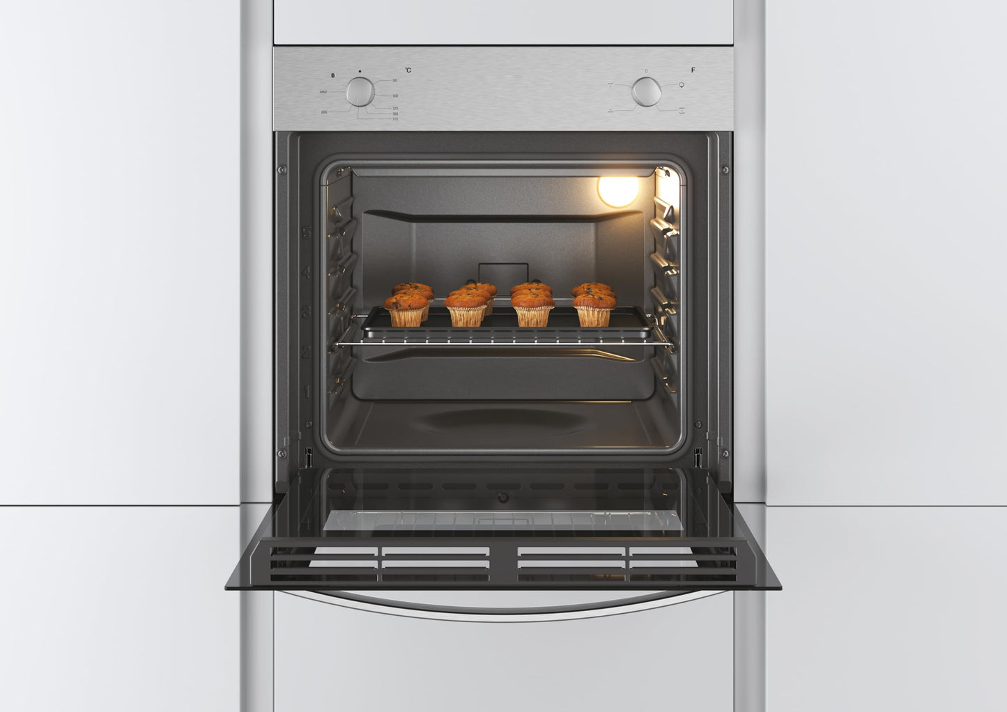Candy Smart FCS 100 X/E Horno 70L, 4 Funciones, Doble Cristal, Clase A, Inox