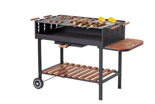Tarrington House Barbacoa Carbón Bratislava, Madera/Acero, Mesa, Ruedas, Rejilla Regulable, Negro