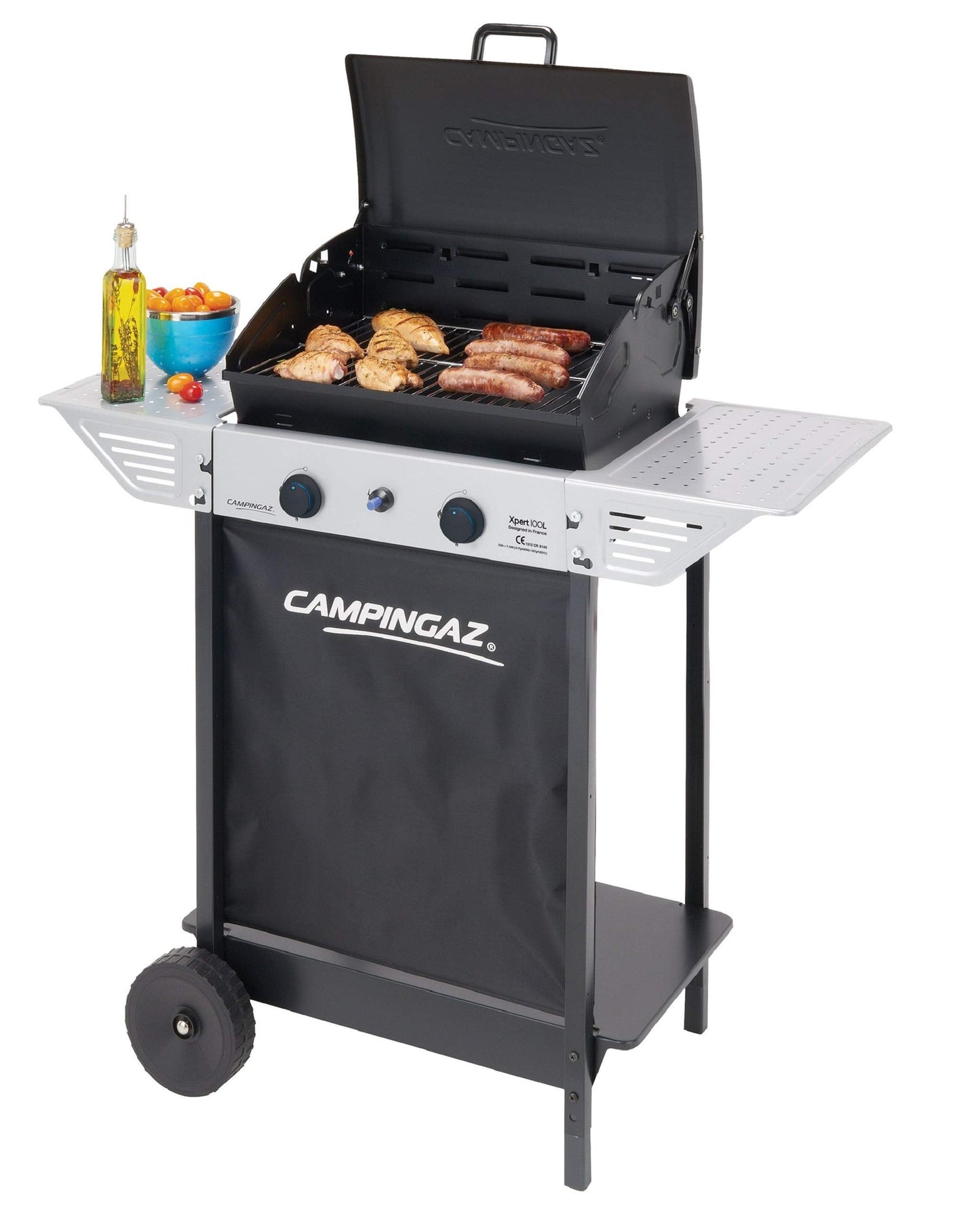 Campingaz Xpert 100L BBQ Gas 7.1kW, 2 Quemadores, Parrilla Rejilla, Mesas, Carro Acero