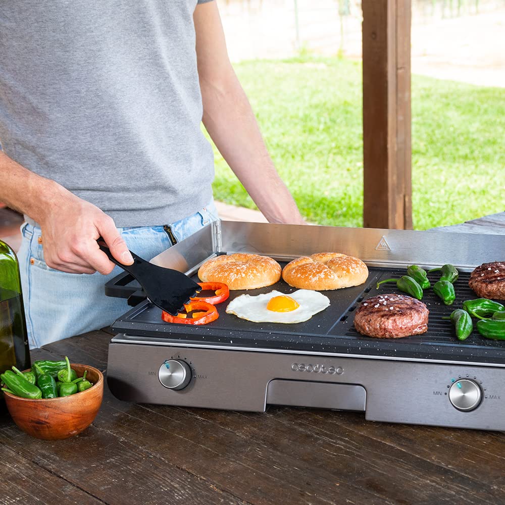 Cecotec PerfectRoast 3000 Barbacoa Eléctrica 3000W, Antiadherente Rockstone, Termostato, Bandeja Grasas