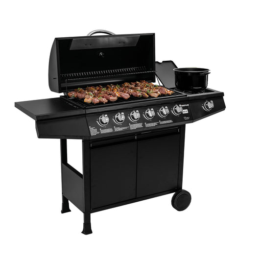 Amig Barbacoa Gas Fireplus 6+1 12.9kW - Acero Inox Negro, 7 Quemadores, Ruedas, Termómetro, XXL (138x52x103cm)