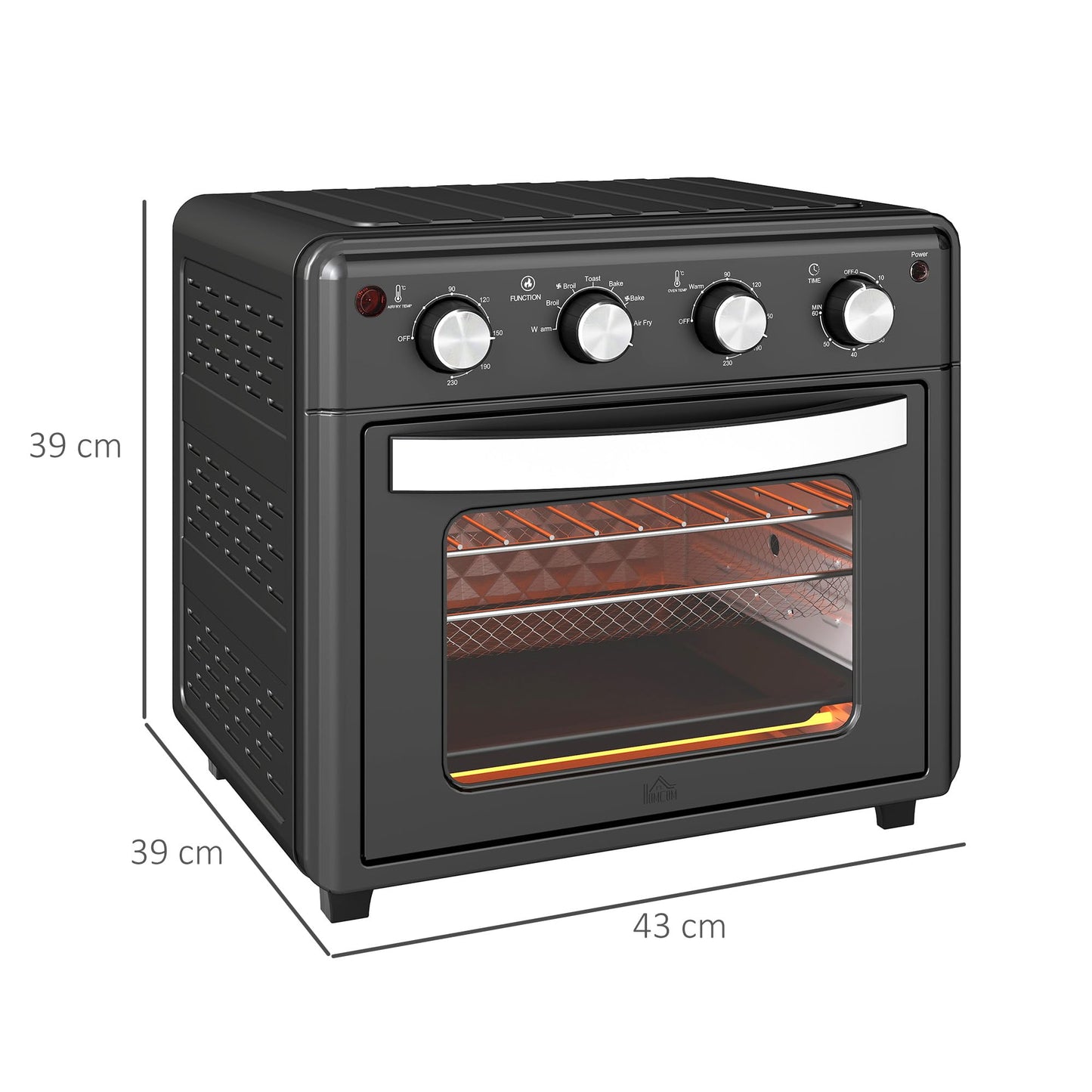 HOMCOM Horno Sobremesa 30L, 1600W, Freidora de Aire, 7 Modos, Temporizador, Negro