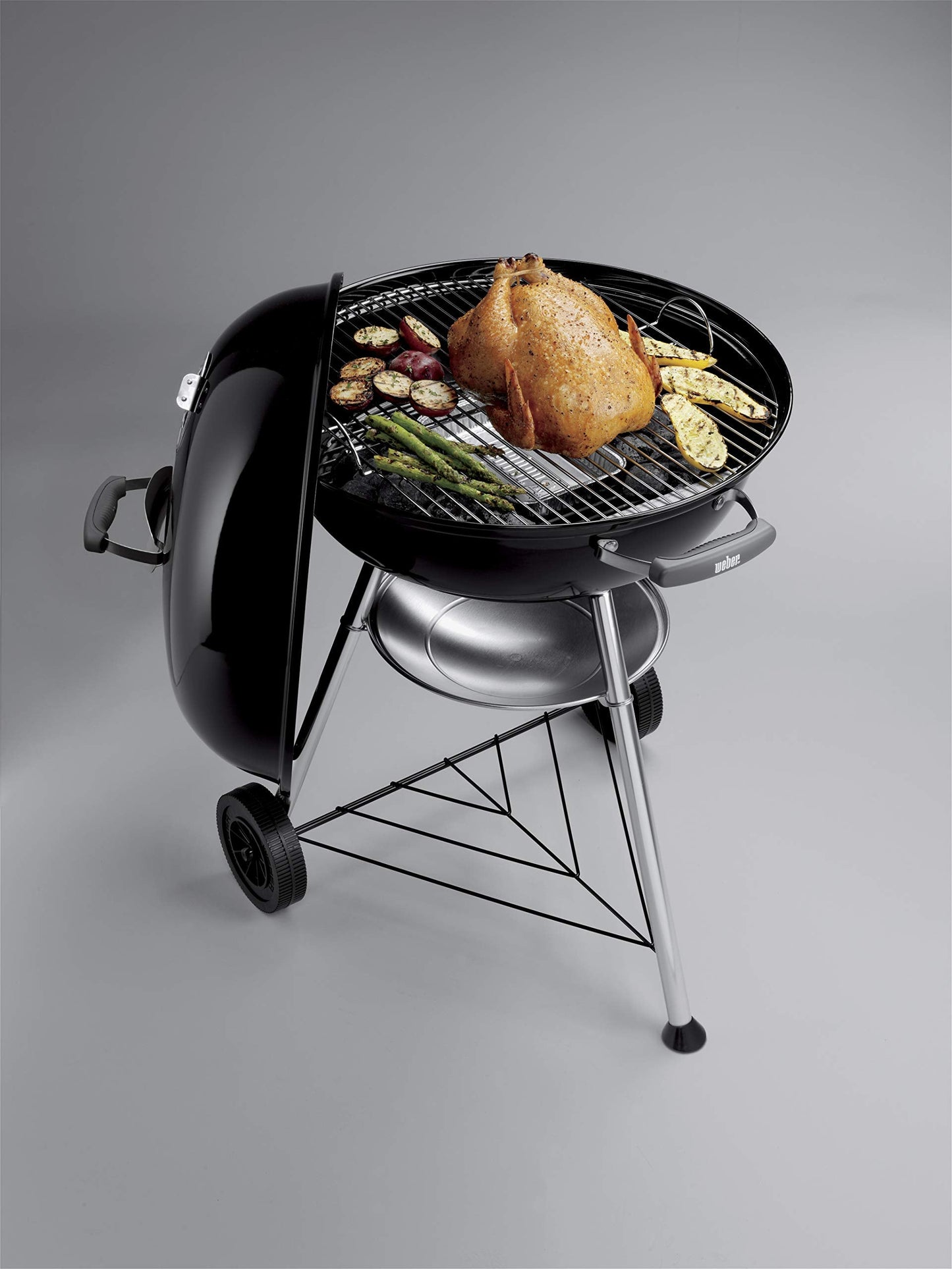 Weber Compact Kettle Barbacoa Carbón Ø57cm, Tapa/Cuba Porcelana, Ruedas, Rejilla Cromada - Negro