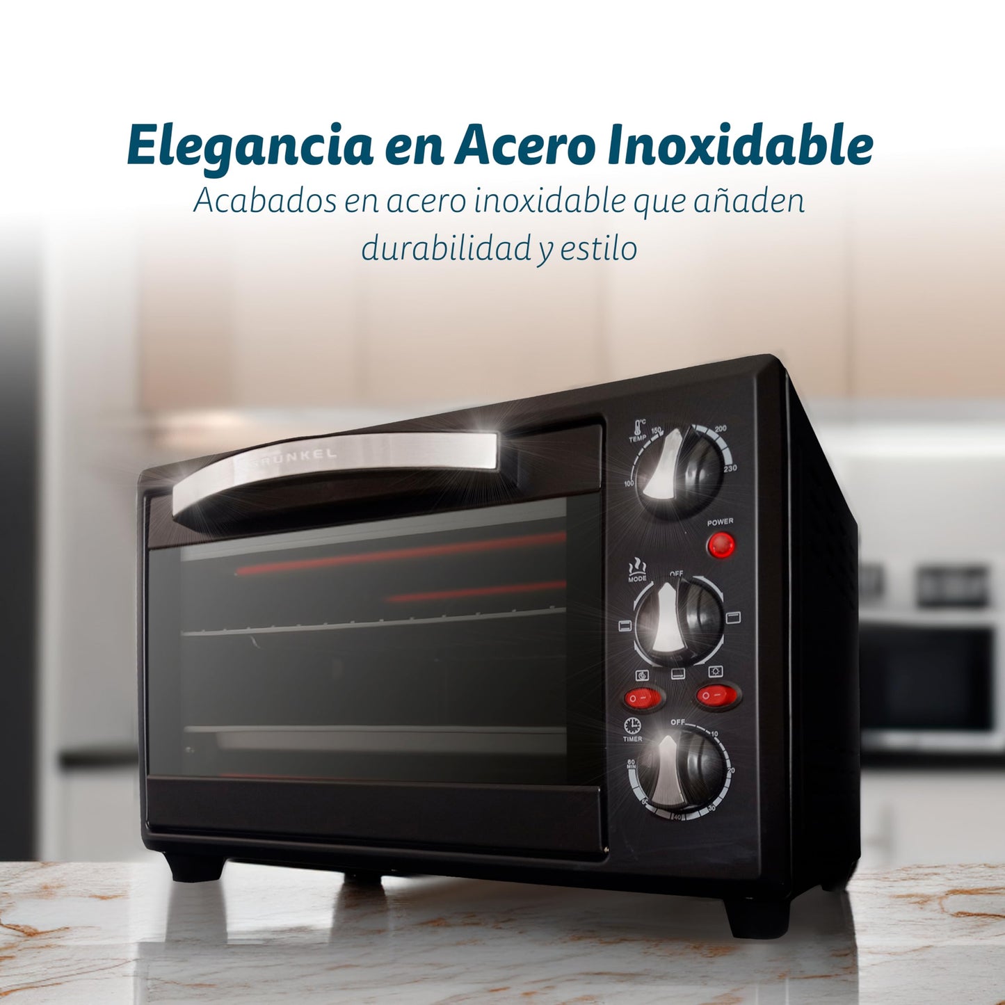 Grunkel HR-38N RM Horno Eléctrico 38L, 2000W, 3 Modos de Calor, Temporizador, Negro